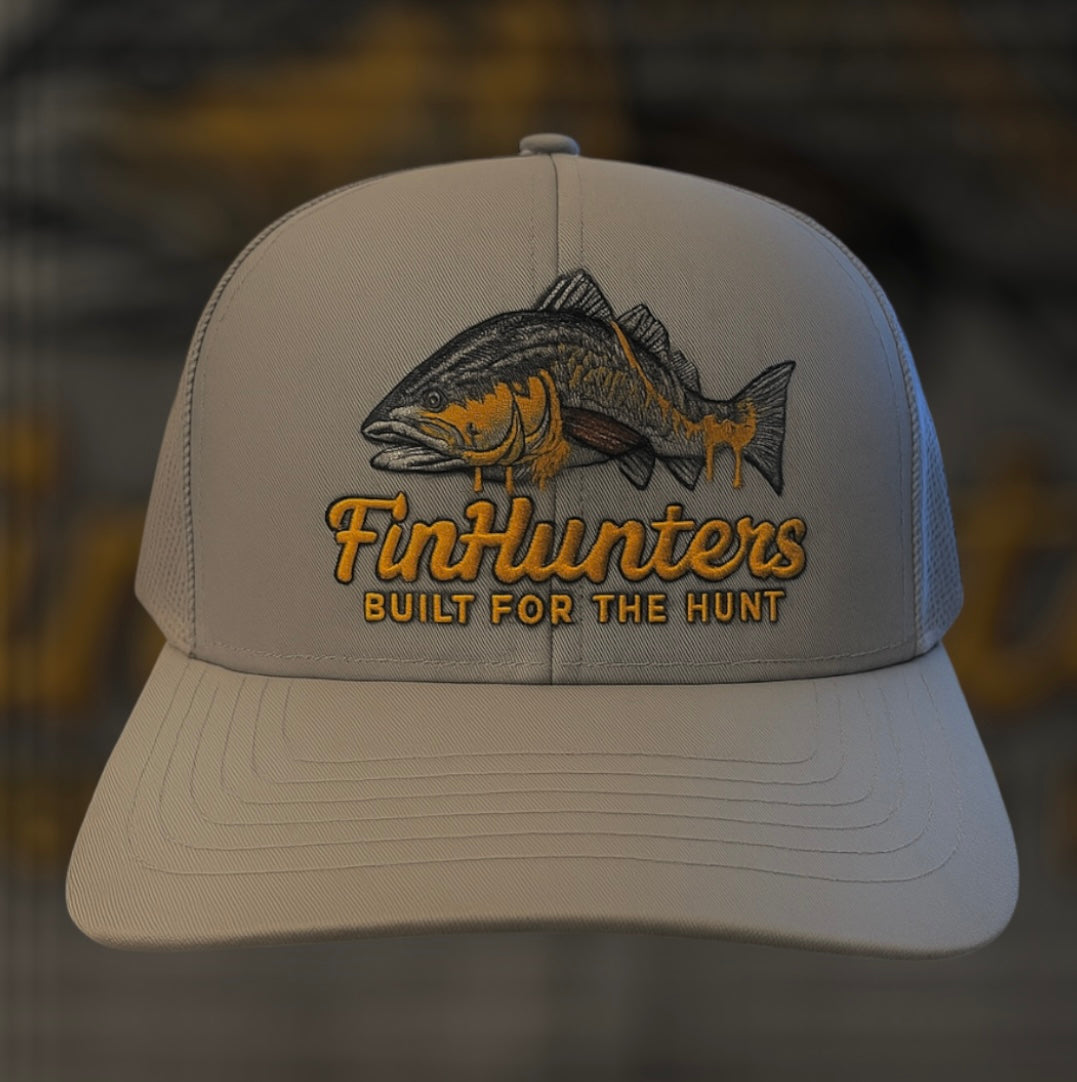 Embroider Grey 31-4 Fin Hunters Mid Profile Baseball Hat